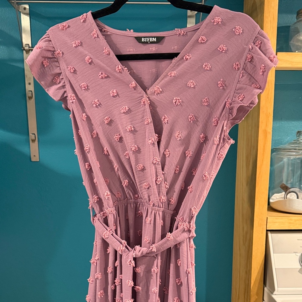 BTFBM Women's Textured Midi Dress in Pink